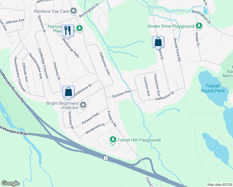 map of restaurants, bars, coffee shops, grocery stores, and more near 13 Earlston Avenue in Conception Bay South