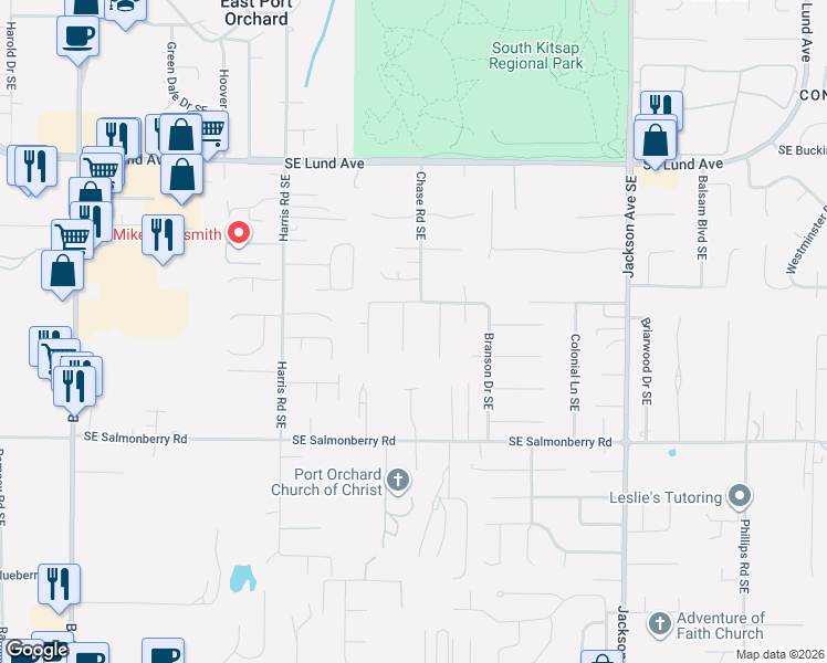 map of restaurants, bars, coffee shops, grocery stores, and more near 5206 Del Tormey Place Southeast in Port Orchard