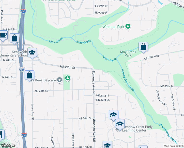 map of restaurants, bars, coffee shops, grocery stores, and more near 2601 Edmonds Avenue Northeast in Renton