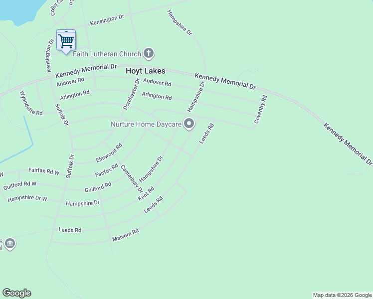 map of restaurants, bars, coffee shops, grocery stores, and more near 408 Kent Road in Hoyt Lakes
