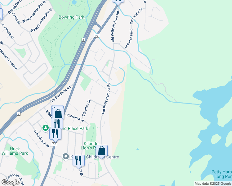 map of restaurants, bars, coffee shops, grocery stores, and more near Crestview Place in St. John's
