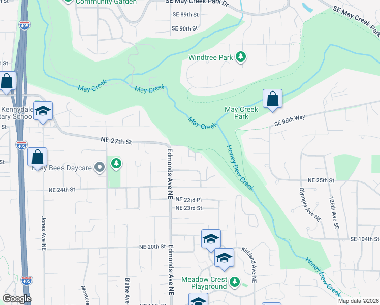 map of restaurants, bars, coffee shops, grocery stores, and more near 2624 Ferndale Court Northeast in Renton