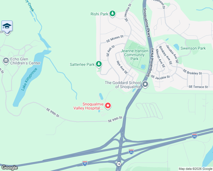 map of restaurants, bars, coffee shops, grocery stores, and more near 9624 Frontier Avenue Southeast in Snoqualmie