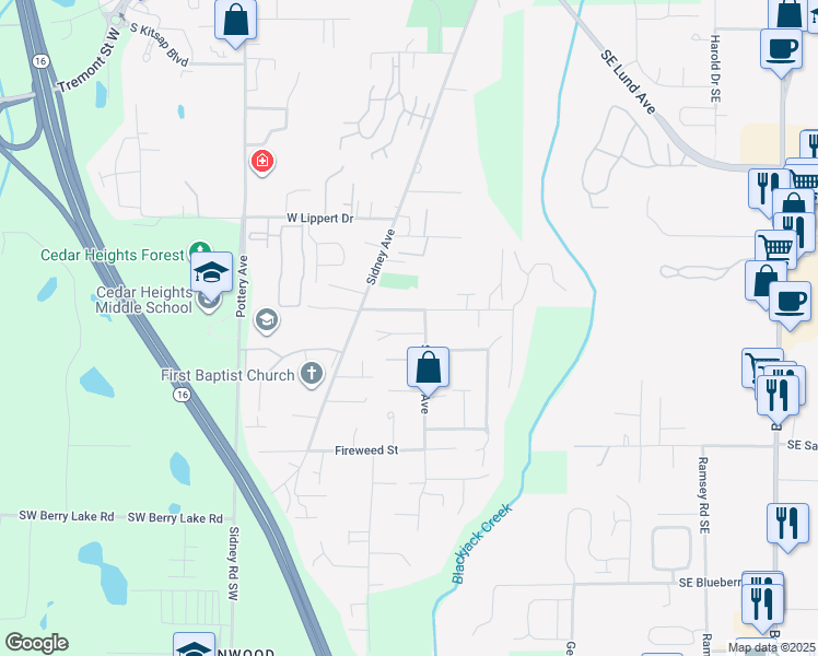 map of restaurants, bars, coffee shops, grocery stores, and more near 257 Gazebo Street in Port Orchard