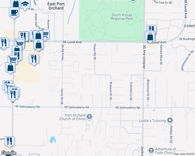 map of restaurants, bars, coffee shops, grocery stores, and more near 5206 Del Tormey Place Southeast in Port Orchard