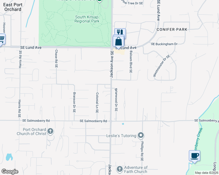 map of restaurants, bars, coffee shops, grocery stores, and more near 3135 Rustlewood Lane Southeast in Port Orchard