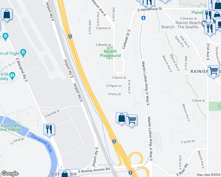 map of restaurants, bars, coffee shops, grocery stores, and more near 3903 Sunny View Dr S in Seattle