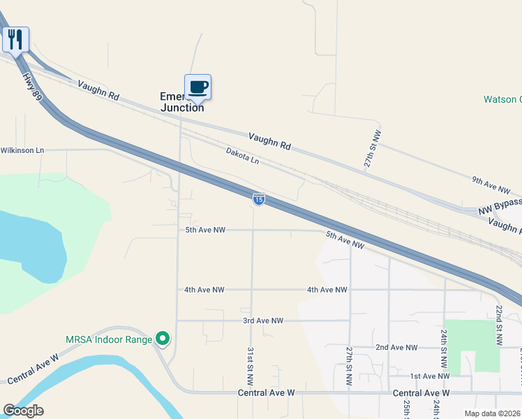 map of restaurants, bars, coffee shops, grocery stores, and more near 513 31st Street Northwest in Great Falls
