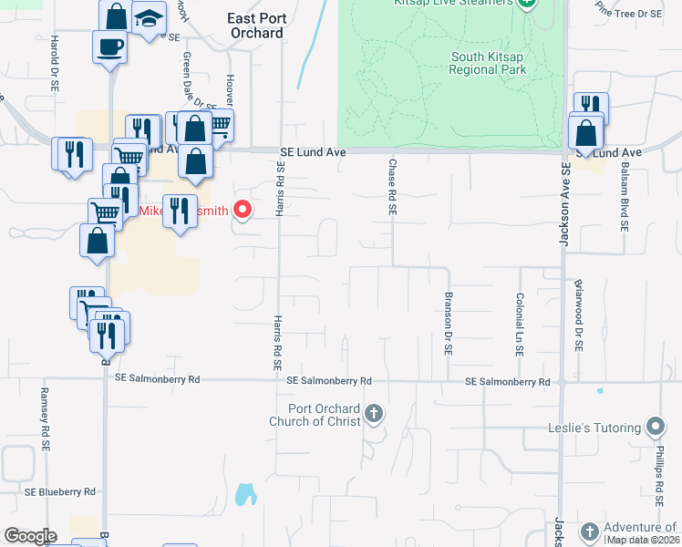 map of restaurants, bars, coffee shops, grocery stores, and more near 5202 Durand Place Southeast in Port Orchard