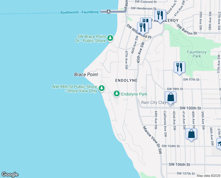 map of restaurants, bars, coffee shops, grocery stores, and more near 9674 50th Avenue Southwest in Seattle