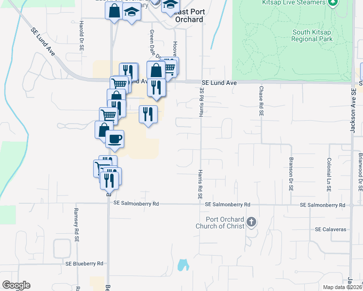 map of restaurants, bars, coffee shops, grocery stores, and more near 2137 Southeast Serenade Way in Port Orchard