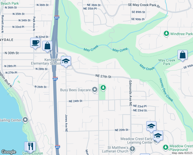 map of restaurants, bars, coffee shops, grocery stores, and more near 2625 Aberdeen Avenue Northeast in Renton