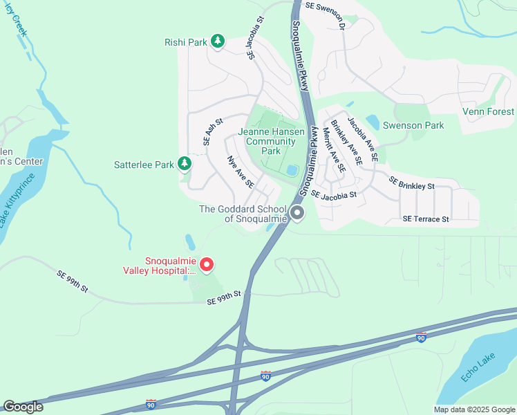 map of restaurants, bars, coffee shops, grocery stores, and more near 9503 Elm Avenue Southeast in Snoqualmie