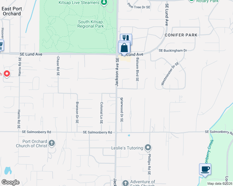 map of restaurants, bars, coffee shops, grocery stores, and more near Jackson Ave SE & SE Berger Ln in East Port Orchard