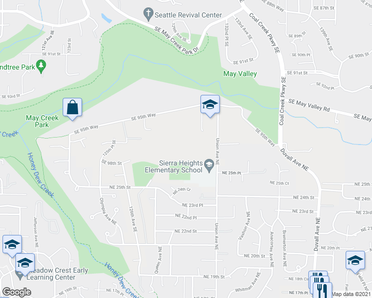 map of restaurants, bars, coffee shops, grocery stores, and more near 2611 Union Ave NE in Renton