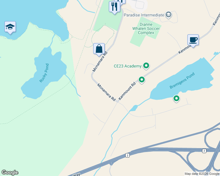 map of restaurants, bars, coffee shops, grocery stores, and more near 183 McNamara Drive in Paradise