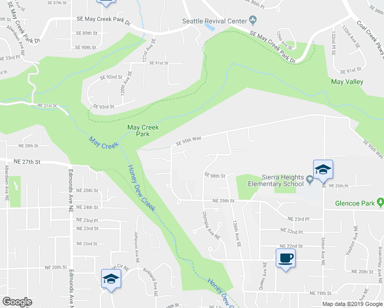 map of restaurants, bars, coffee shops, grocery stores, and more near 12311 Southeast 96th Place in Renton