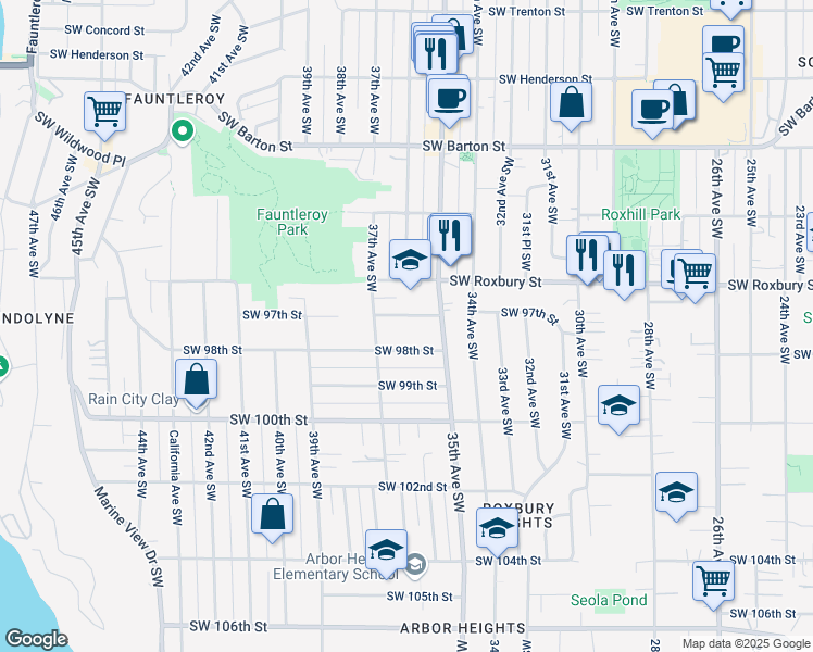 map of restaurants, bars, coffee shops, grocery stores, and more near in Seattle