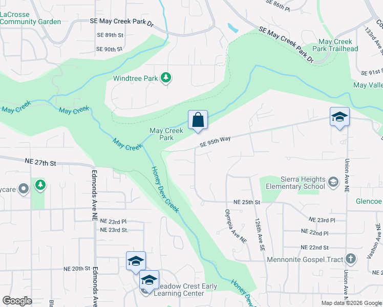 map of restaurants, bars, coffee shops, grocery stores, and more near 9607 122nd Avenue Southeast in Renton