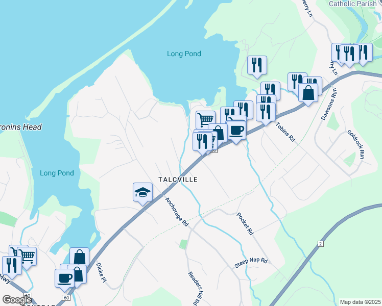 map of restaurants, bars, coffee shops, grocery stores, and more near 184 Conception Bay Highway in Conception Bay South