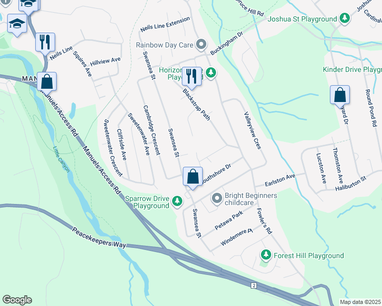 map of restaurants, bars, coffee shops, grocery stores, and more near 4 Little Bell Place in Conception Bay South