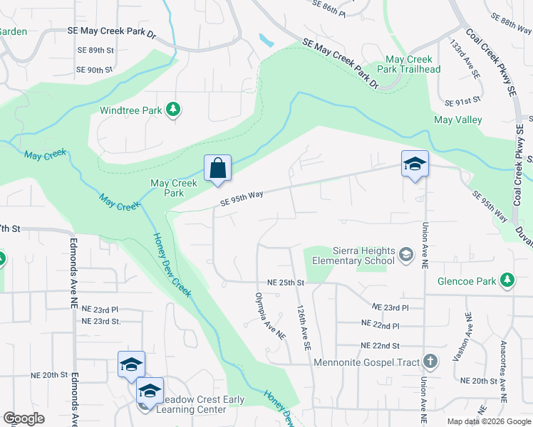 map of restaurants, bars, coffee shops, grocery stores, and more near 12364 Southeast 96th Place in Renton