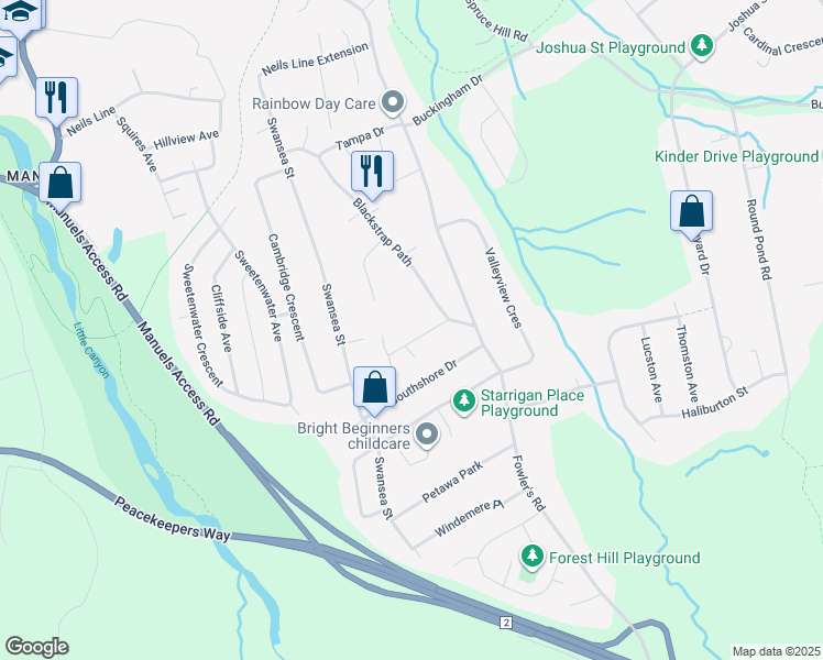 map of restaurants, bars, coffee shops, grocery stores, and more near 14 Stratton Place in Conception Bay South
