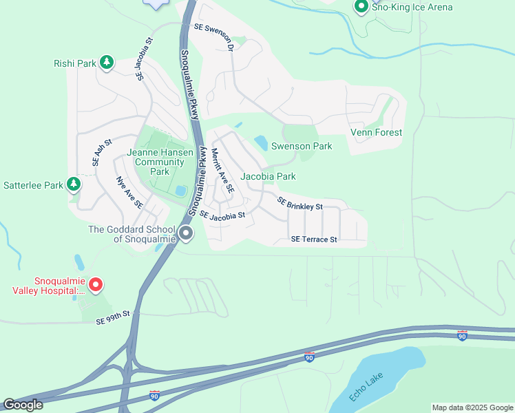 map of restaurants, bars, coffee shops, grocery stores, and more near 34907 Southeast Brinkley Street in Snoqualmie