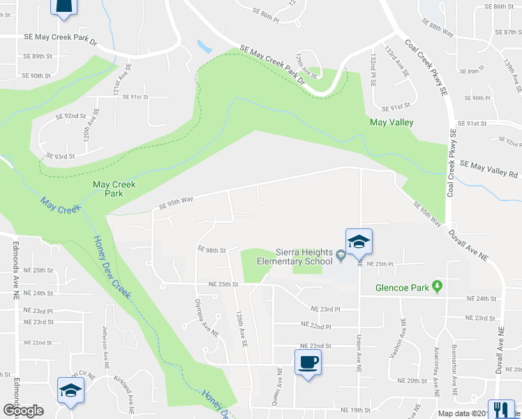 map of restaurants, bars, coffee shops, grocery stores, and more near 12715 Southeast 95th Place in Newcastle