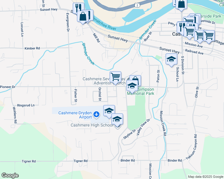 map of restaurants, bars, coffee shops, grocery stores, and more near 712 Pioneer Avenue in Cashmere