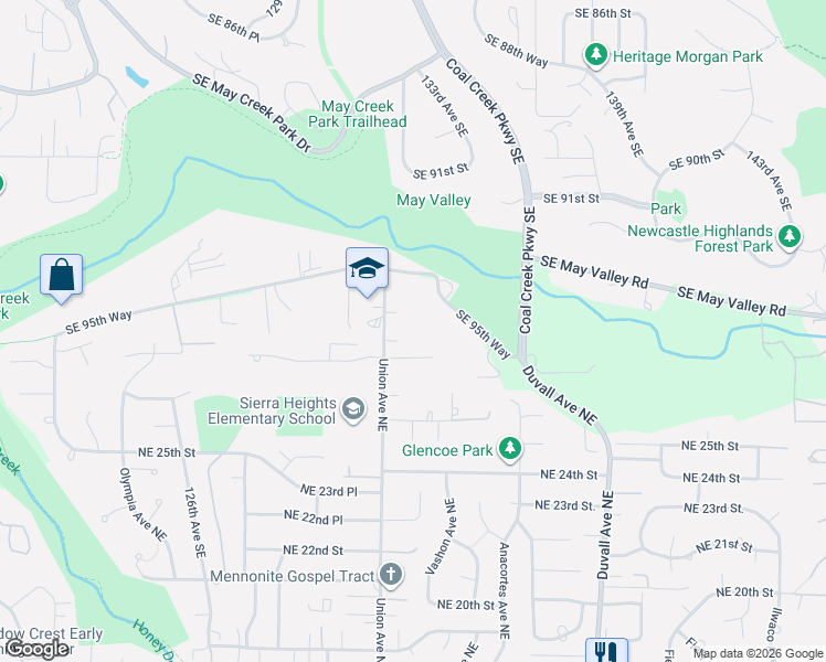 map of restaurants, bars, coffee shops, grocery stores, and more near 9550 132nd Avenue Southeast in Renton