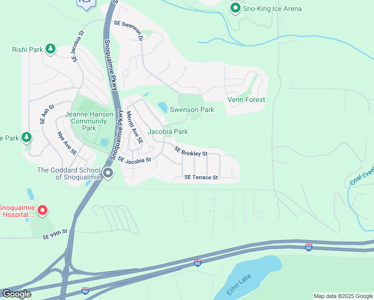 map of restaurants, bars, coffee shops, grocery stores, and more near 35006 Southeast Brinkley Street in Snoqualmie