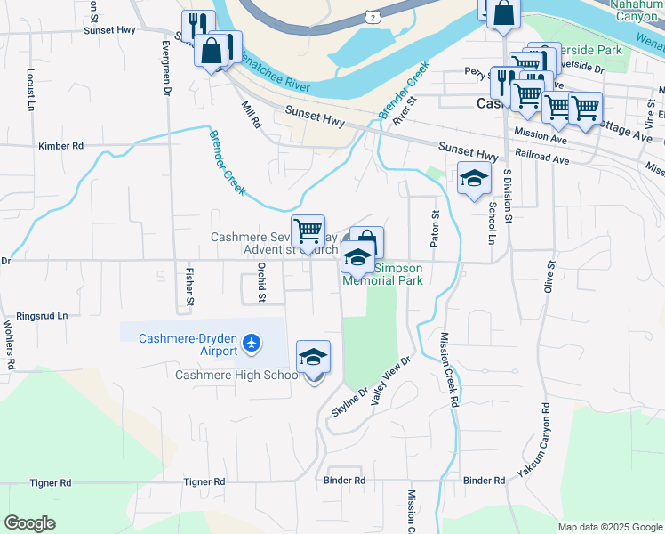 map of restaurants, bars, coffee shops, grocery stores, and more near 602 Pioneer Ave in Cashmere