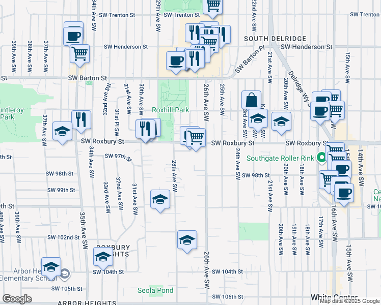 map of restaurants, bars, coffee shops, grocery stores, and more near 9620 28th Avenue Southwest in Seattle