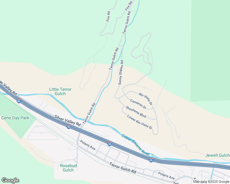 map of restaurants, bars, coffee shops, grocery stores, and more near 160 Sunny Slopes Road in Osburn