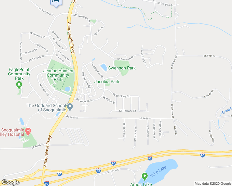 map of restaurants, bars, coffee shops, grocery stores, and more near 35006 Southeast Brinkley Street in Snoqualmie