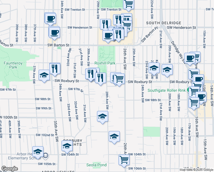 map of restaurants, bars, coffee shops, grocery stores, and more near 9637 28th Avenue Southwest in Seattle