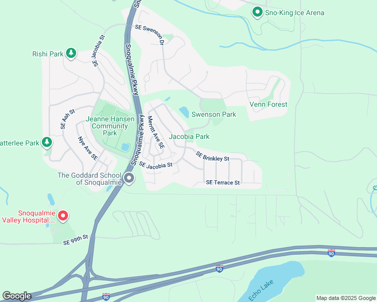 map of restaurants, bars, coffee shops, grocery stores, and more near 34907 Southeast Brinkley Street in Snoqualmie