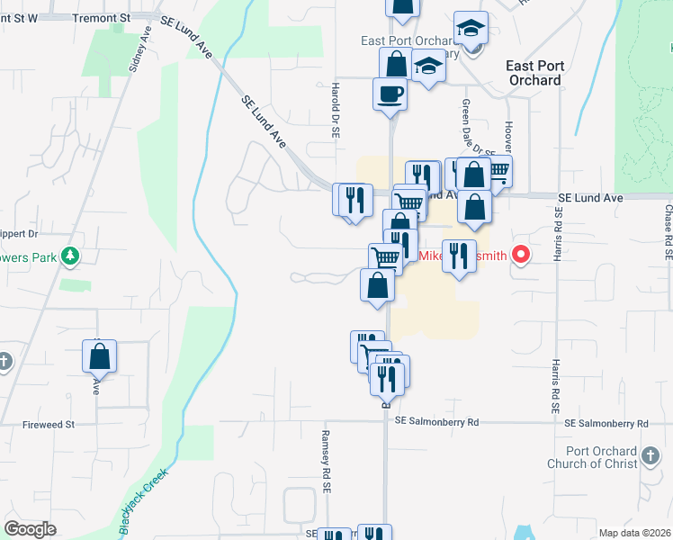 map of restaurants, bars, coffee shops, grocery stores, and more near 1483 Southeast Bethel Valley Lane in Port Orchard