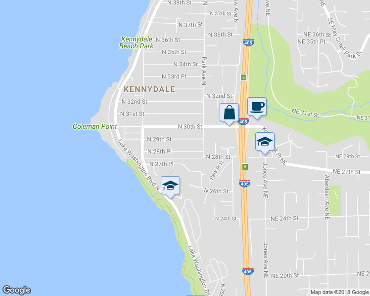 map of restaurants, bars, coffee shops, grocery stores, and more near 1116 North 28th Place in Renton