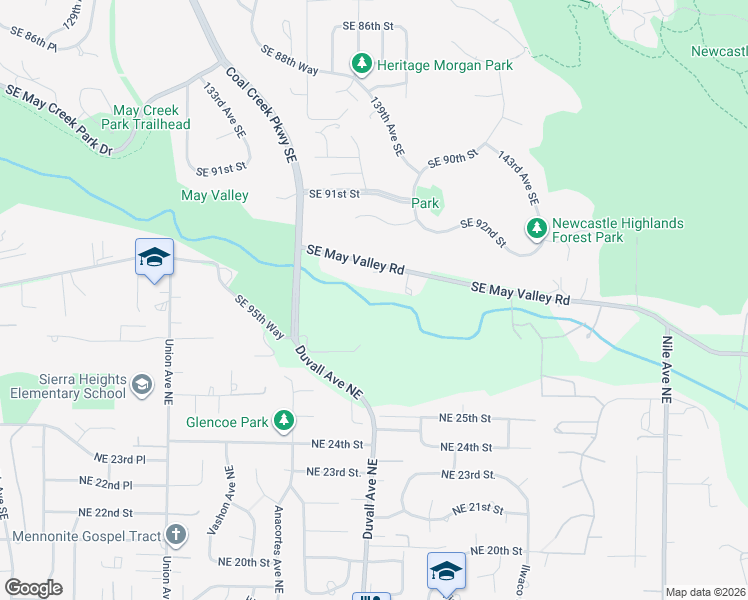 map of restaurants, bars, coffee shops, grocery stores, and more near 13815 Southeast May Valley Road in Renton