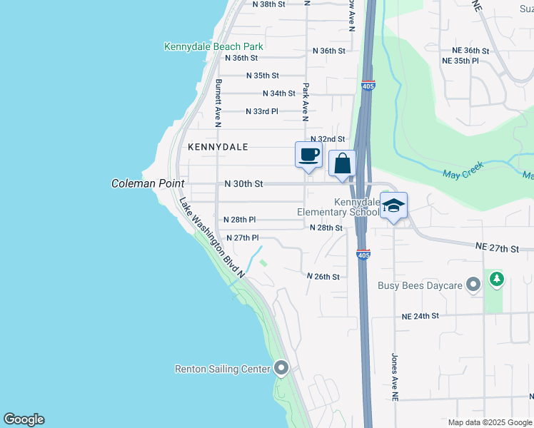 map of restaurants, bars, coffee shops, grocery stores, and more near 1116 North 28th Place in Renton