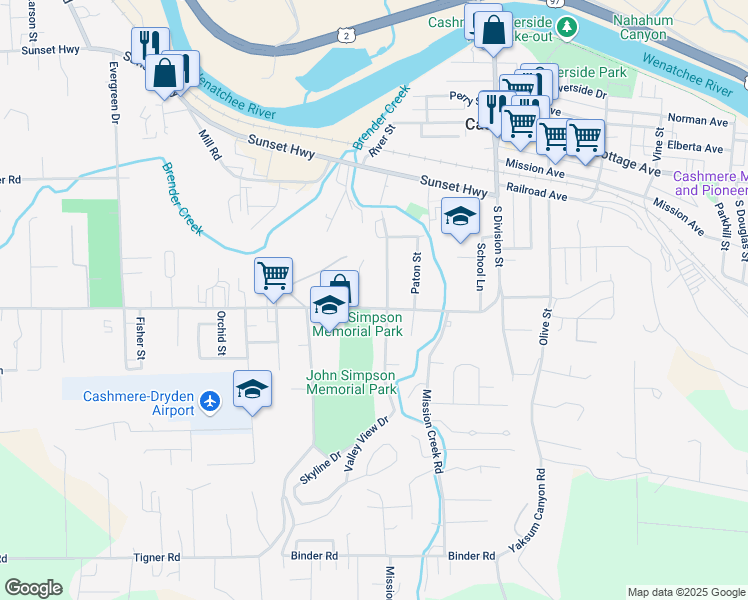 map of restaurants, bars, coffee shops, grocery stores, and more near 405 Pioneer Avenue in Cashmere