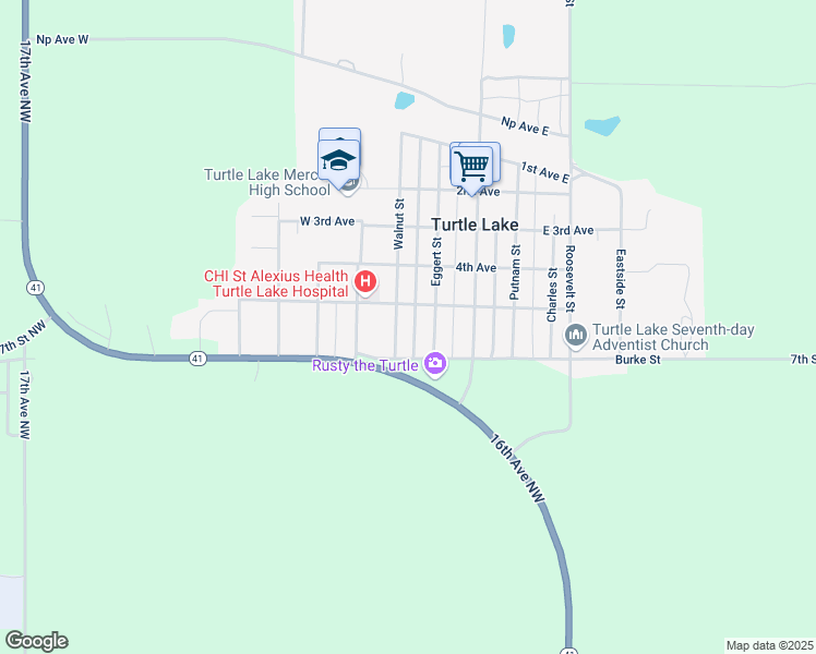 map of restaurants, bars, coffee shops, grocery stores, and more near 501-599 Walnut Street in Turtle Lake