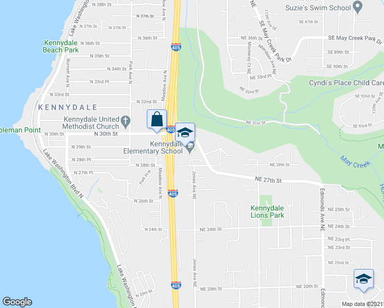 map of restaurants, bars, coffee shops, grocery stores, and more near 1700 Northeast 28th Street in Renton