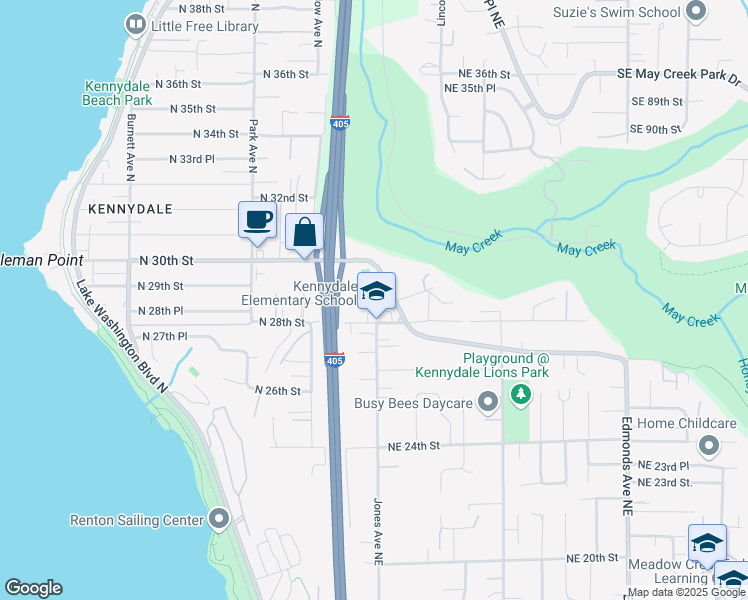 map of restaurants, bars, coffee shops, grocery stores, and more near in Renton