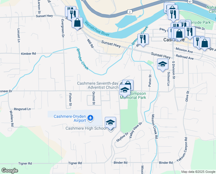 map of restaurants, bars, coffee shops, grocery stores, and more near 712 Pioneer Avenue in Cashmere