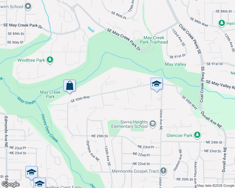 map of restaurants, bars, coffee shops, grocery stores, and more near 9502 127th Place Southeast in Renton