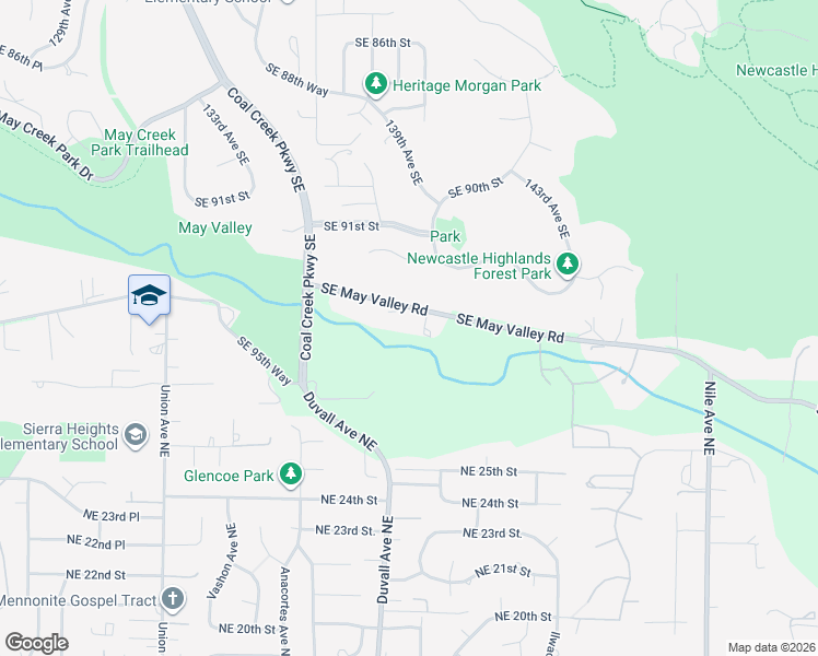 map of restaurants, bars, coffee shops, grocery stores, and more near 13815 Southeast May Valley Road in Renton