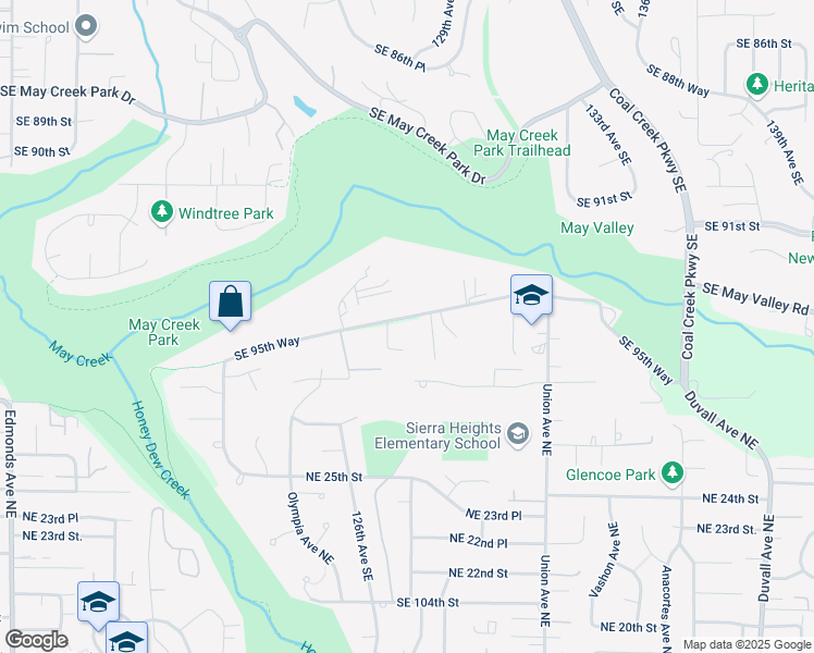 map of restaurants, bars, coffee shops, grocery stores, and more near 12715 Southeast 95th Place in Newcastle